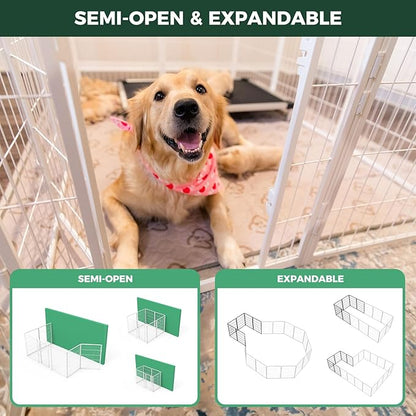FXW Homeplus Unleashed Indoor Dog Playpen - Stress-Free and Safe Play, Heavy Duty 40 Inch 8 Wire Panels Dog Pen for Medium and Large Dogs, White│Patented
