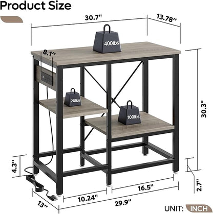 20-29 Gallon Fish Tank Stand with Power Outlets, 30.7 x 13.8 Metal Aquarium Stand with 3-Tiers Adjustable Storage Shelves, 6-Legs Reptile Terrarium Stand, 400 LBs