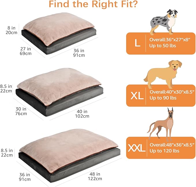 Amazon Basics Dog Bed with Cooling Gel Memory Foam, Pressure-Relief Support for Dogs up to 50lbs, Non-Slip Bottom, Machine Washable Cover, Large Sized (36" x 27"), Grey