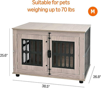 Amazon Basics Heavy Duty Dog Crate Furniture for Small to Medium Dogs, Wooden Decorative Dog Kennel Cage Indoor with Safety Lock, 38.5" L x 26.8" W x 25.6" H