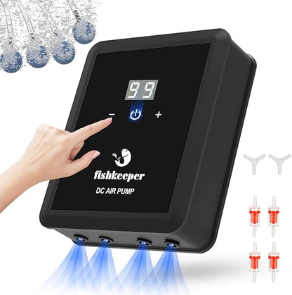 fishkeeper Aquarium Air Pump, 12W 320GPH Ultra Quiet Fish Powerful Fish Tank Air Pump with Four Outlet Adjustable Oxygen Aerator Pump with Air Stone Bubbler for 30-600 Gallon Tanks