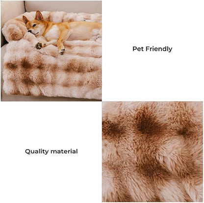 FUNNY FUZZY Pet Fluffy Fuzzy Couch Cover, Calming Washable Dog Bed Sofa Protector Pets Mat for Small Medium Dogs and Cats (Tie-dye Brown,33.45 × 28.35 × 5.51 in)
