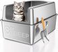 14'' High Sides XXL All Stainless Steel Cat Litter Box with Lid,XL Deep Metal Litter Box for Big Cats,Extra Large Litter Boxes with High Wall Enclosure,Anti-Leakage,Never Absorbs Odors,Non-Sticky