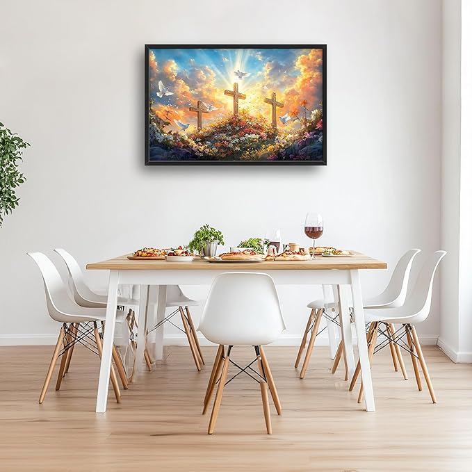 Framed Large Christian Jesus Wall Art, Oversized Floral Dove Wall Decor for Living Room, Landscape Canvas Painting Peaceful Pictures Modern Artwork for Living Room Bedroom Office 36"x24"