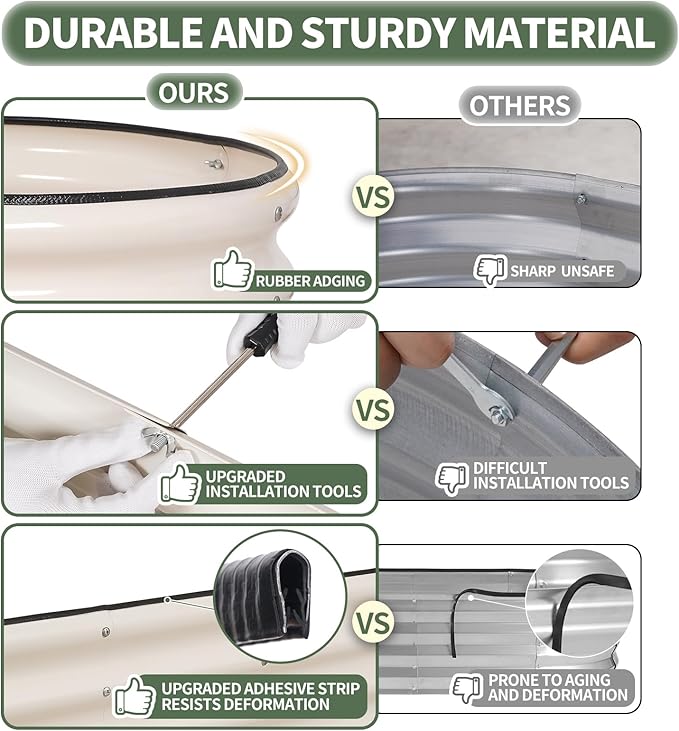 1MORE Galvanized Raised Garden Bed- Planter Garden Boxes Outdoor, Raised Beds for Gardening, 8x2x1ft Metal Garden Bed Kit for Vegetables Flower, Planter Raised Beds with Protective Tape & Tools.White