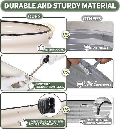 1MORE Galvanized Raised Garden Bed- Planter Garden Boxes Outdoor, Raised Beds for Gardening, 8x2x1ft Metal Garden Bed Kit for Vegetables Flower, Planter Raised Beds with Protective Tape & Tools.White