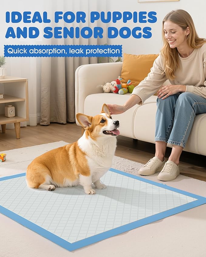 100-Pack X-Large Puppy Pads - 34'' x 28'' Pee Pads for Dogs Potty Training with Leak-Proof Quick-Dry Design, 6-Layer Wee Wee Pads for Dogs, Blue