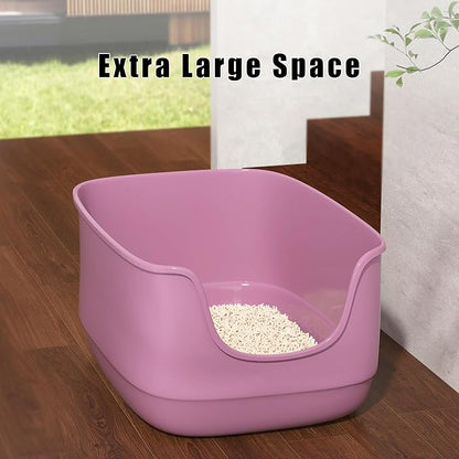 Gefryco Large Cat Litter Box with High Sided 24.6"x18.3"x12.2" - Jumbo Extra Large Open Anti - Splashing High Wall for Multiple Cats (Pink)