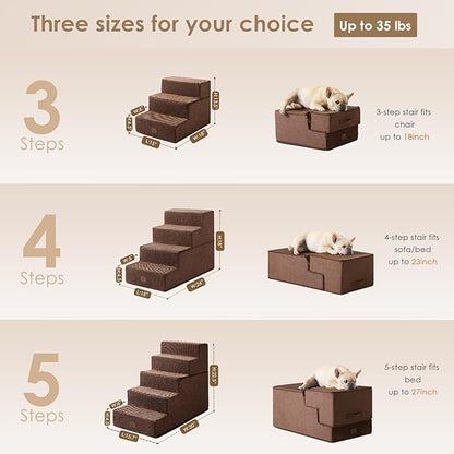 EHEYCIGA Dog Stairs for Bed 18" H, 4-Step Dog Steps for High Bed, Pet Steps for Small Dogs and Cats, Non-Slip Balanced Pet Indoor Ramp, Brown