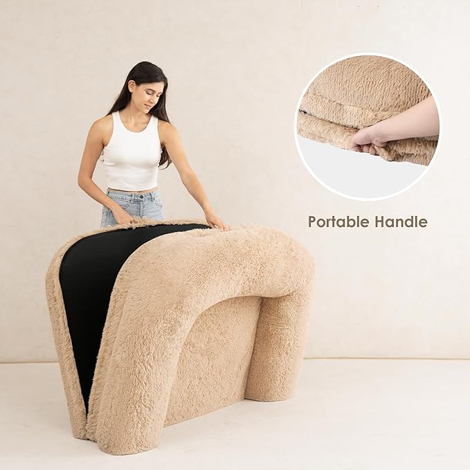 EHEYCIGA Foldable Dog Bed, Faux Fur Fluffy Dog Couch Bed, Orthopedic Calming Memory Foam Pet Bed for Small Dogs, Washable Soft Warm Pet Sofa Bed with Non-Slip Bottom, Camel, 40"x30"x6"