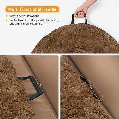 GGIB Calming Dog Bed Fluffy Plush Dog Mat for Furniture Protector with Removable Washable Cover for Large Medium Small Dogs and Cats (Extra Large (53x39.3x6), Brown)