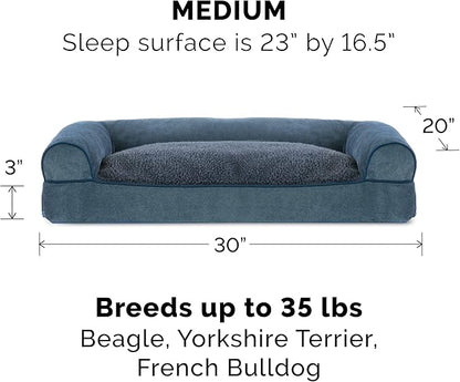 Furhaven Pillow Dog Bed for Medium/Small Dogs w/ Removable Bolsters & Washable Cover - Sherpa & Chenille Sofa - Orion Blue, Medium