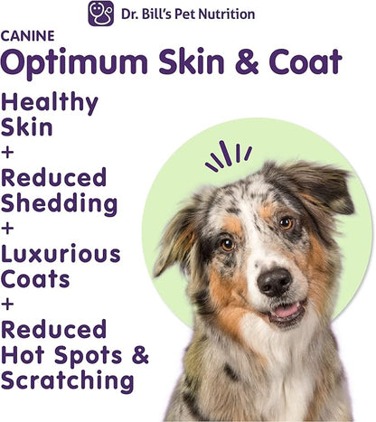 Dr. Bill's Canine Optimum Skin & Coat – Reduces Shedding, Itching, Dry Skin – Allergy Relief for Healthy Fur - Omega 3, Collagen, Biotin & Hyaluronic Acid – 340g Vet-Recommended Dog Supplement
