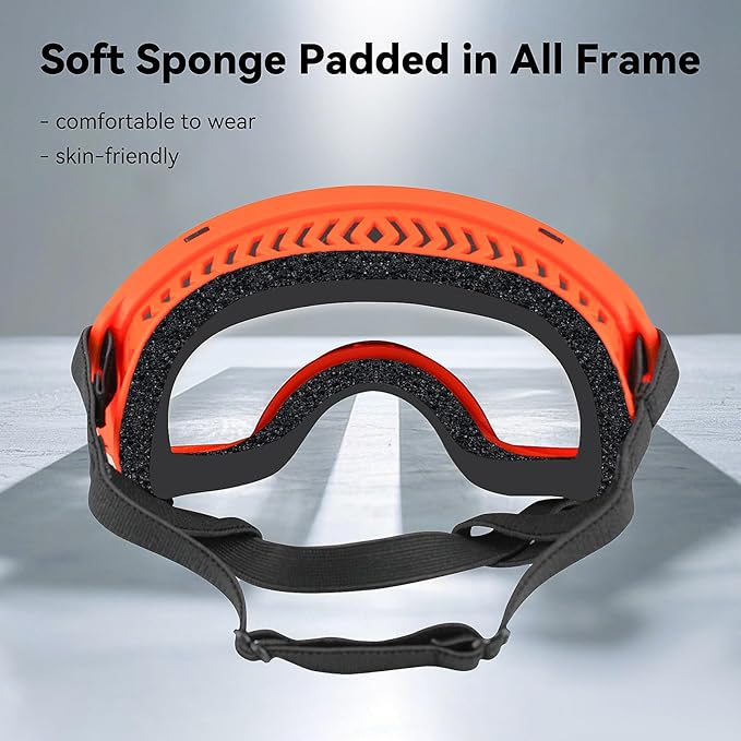 Dog Sunglasses UV Protection Clear Dog Goggles Windproof Glasses with Elastic Straps for Medium-Large Breed, Orange Frame + Clear Lens