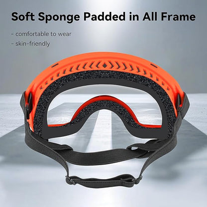 Dog Sunglasses UV Protection Clear Dog Goggles Windproof Glasses with Elastic Straps for Medium-Large Breed, Orange Frame + Clear Lens