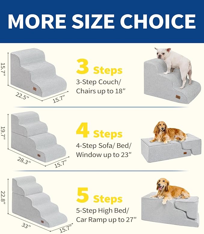 Dog Step for Bed, Dog Stair 5-Step 35D Pet Stair 22.8" H for High Bed or Sofa Non-Slip Balanced Pet Step Indoor, Light Grey
