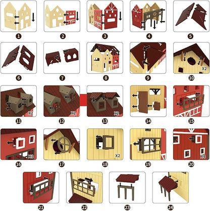 136PCS Farm Animals Toys Set Comes with Barn, Tractor Trailer, Milking shed, Windmill, Farmer, Fence - Playset for Kids Toddlers Boys Girls 5+ Years Old