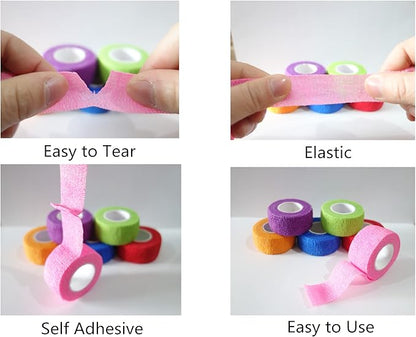 6 Pack 1" x 5 Yards Self Adhesive Bandage Wrap Breathable Cohesive Vet Wrap for Pets, Elastic Self-Adherent Tape for Sports, Wrist, Ankle (Pink)