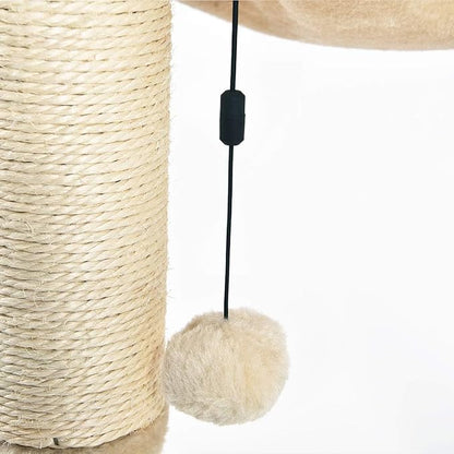 Amazon Basics Cat Condo Tower with Hammock Bed and Scratching Post,Easy to Assemble,Plush Hammock,Interactive Hanging Ball,Durable Sisal Scratch Posts for Indoor Cats, 15.8 x 15.8 x 19.7 Inches, Beige