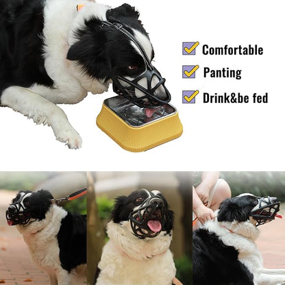 Dog Muzzle, Breathable Basket and Soft Cage Black Dog Mouth Cover,Anti-Biting, Barking and Chewing for Small Medium Large Dogs, 1 Pack Poop Bags for Dogs (L)