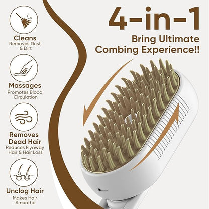 4-in-1 Cat Steam Brush for shedding – Self-Cleaning Comb for Long and Short Hair Cats and Dogs, Steam Pet Brush for Hair Removal, Vibrating Message, Grooming & Relaxation (White)