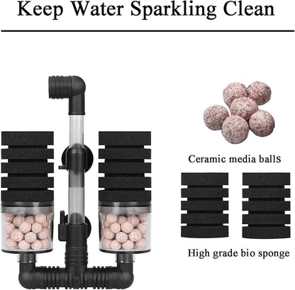 AQUANEAT Aquarium Air Powered Sponge Filter with Ceramic Media Balls, for Betta Fry Shrimp Fish Tank, with 2 Spare Sponges, Small