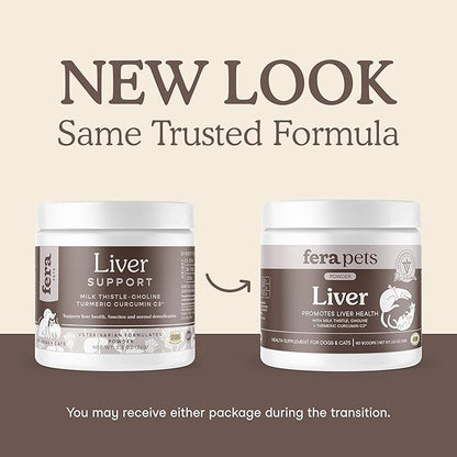 Fera Pets Liver Supplement for Dogs & Cats with Milk Thistle, Choline & Turmeric - Organic Botanicals - Enhances Liver Function, Immunity, Detoxification, & Metabolic Function - Powder - 60 Scoops