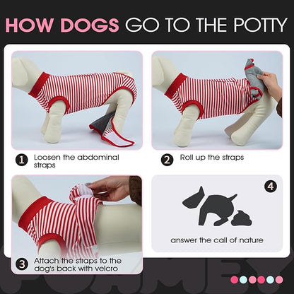 FUAMEY Dog Recovery Suit Male,Dogs Surgery Neuter Suits Puppy Spay Shirts for Female Protect Dog's Skin Anti Licking Abdominal Wounds Doggie Onesie Pet Bodysuit Alternative to Cone Red Stripes S