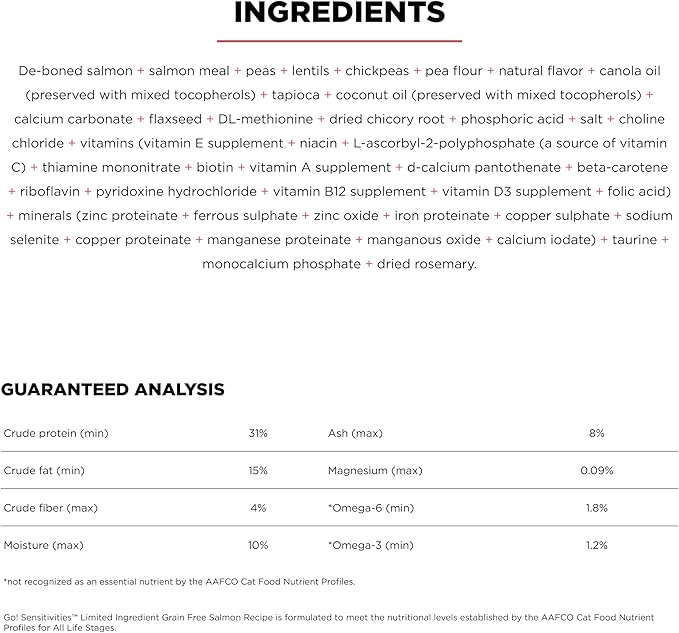 Go! Solutions Sensitivities Limited Ingredient, Grain-Free Dry Cat Food, Salmon Recipe for Sensitive Stomach, 3 lb Bag