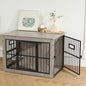 Gardner Pet Dog Crate Furniture for Medium Dogs, 38.8 Inch Dog Kennel Indoor, Wooden Dog Cage End Table with 2 Removable Bowls, Heavy Duty Dog Crate, Rustic Grey