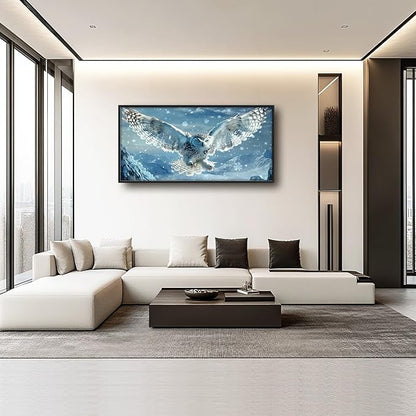 Framed Large Snowy Owl Wall Art for Living Room, Oversized Snowy Mountain Wall Decor Landscape Canvas Painting Modern Artwork Home Decoration for Living Room Bedroom Office 60"x30"