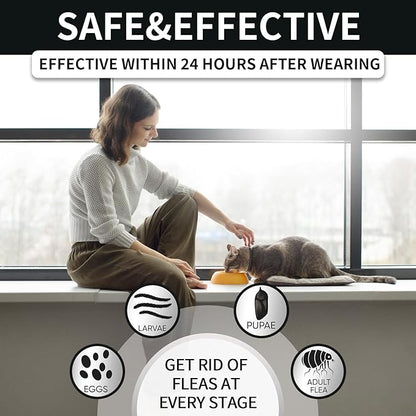 4 Pack Flea and Tick Collar for Cats, 32 Months Treatment Prevention, Waterproof Adjustable Kitten Collar, Black Grey