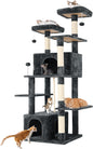 69in Large Cat Tree Tower for Indoor Cats with Soft Plush Hang Ball, Two Condos, Sisal Scratch Posts & Rope Play for Kittens/Adult Cats, Deep Grey