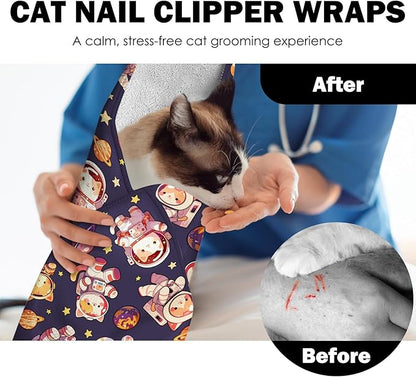 27.6" Cat Grooming Wrap, Self Adhesive Cat Wrap for Cutting Nails, Anti-Escape Calming Cat Swaddle Wrap for Medicine Ear Cleaning, Anti-Scratch Cats Burrito Restraint Blanket, Practical Pet Tool
