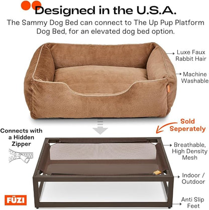 FUZI Luxury Aesthetic Dog Bed with Extra Cover for Large Dogs, Washable Pet Couch, Pet Bed with Sides, Non-Slip Bottom, Soft and Durable Calming Dog Bed, Faux Rabbit Fur, Large 35.6x28.5x9.5 Dark Grey