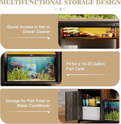 4ever2buy 55 Gallon Fish Tank Stand with LED Light & Power Outlets, 55-75 Gallon Aquarium Stand with Drawer & Barn Door, Cabinet for Fish Tank Accessories Storage for Reptile Tank, Turtle Tank, Oak