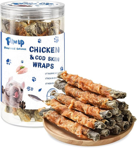 Dog Treat Chicken Wrapped Cod Skins, Fish Chews Rolls for Medium Dogs, Healthy, Rawhide-Free, 12.5 oz