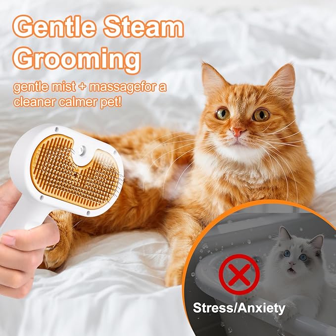3-in-1 Pet Steam Brush Set for Dogs & Cats, Grooming Comb with Spray, Defur Tool, Water-Assisted Hair Removal, Gentle Cat & Dog Spritz Brush, Multi-Purpose Steam Grooming
