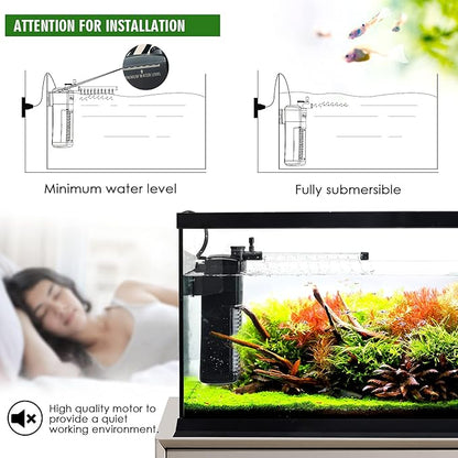 AQQA Aquarium Internal Filter, Submersible Power Filter in-Tank with Adjustable Water Flow, Ultra Silent Sponge Filter for Fish Tank Water Crystal Clear