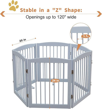 Freestanding Pet Gate for Dogs, Foldable Wooden Dog Gate for House, Extra Wide Indoor Pet Barrier for Stair, Doorway, Hall, Support Feet Included, 120 Inch Wide, 6 Panels 24", Grey