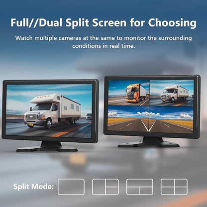 4 Channel Backup Camera System,Touchable 10.26 inch Monitor with DVR Stereo, 64GB Card, IP69 Waterproof, Nightvision 1080P Backup Camera for RV/Truck/Trailer Pickup,Rear Side Front Wired System