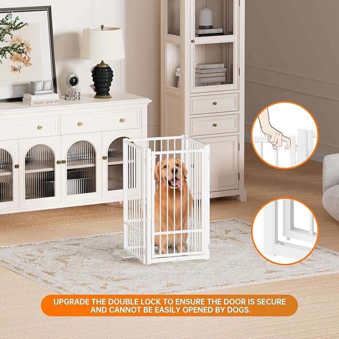 Full Metal Freestanding Dog Gate with Door, 36''Height Foldable Pet Dog Fence for Indoor & Outdoor, 4 Panels Extra Wide Free Standing TallDog Gates for Doorways,House,Stairs,Porch,Deck,Yard