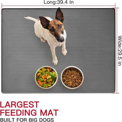 39.4"x29.5" Largest Pet Food Mat, Silicone Dog Mats for Food and Water, Nonslip Pet Feeding Mats for Floors,Dog Cat Bowl Mat with Raised Edges, Dark Brown