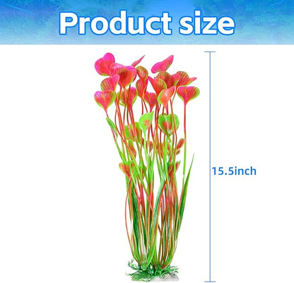 AQUANEAT Artificial Fish Tank Plants, Plastic Aquarium Accessories Large, 15.5 inch Pink Decorations, 2pcs