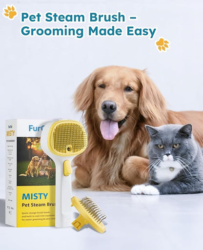 FURGO 3-in-1 Pet Steam Brush for Dogs & Cats – Reduces Static, Long-Pin Head for Long Hair, One-Click Release Button, Dog Spray Brush for Shedding Control (Long)