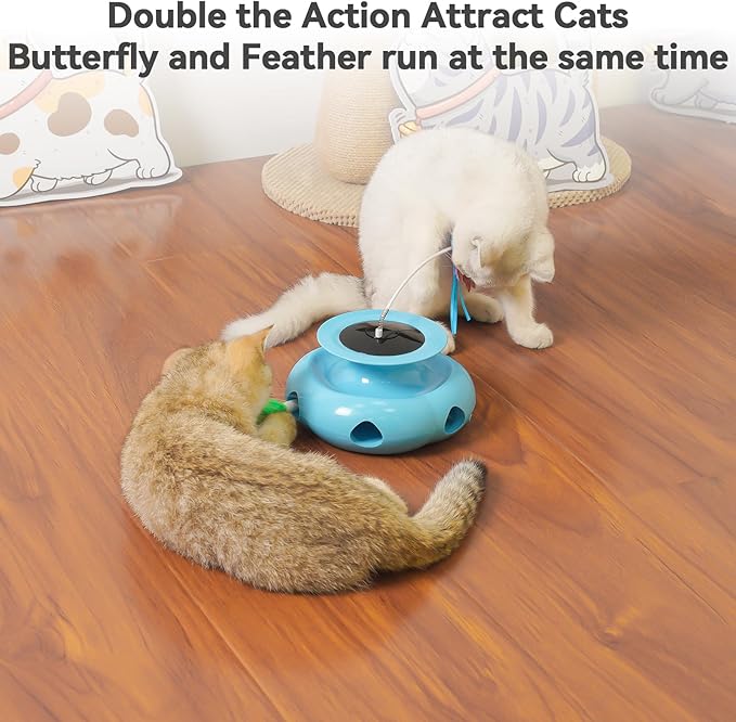 3in1 Interactive Cat Toys for Indoor Cats Rechargeable,Whack a Mole Cat Toy, Fluttering Butterfly, Track Balls, Automatic Kitten Toys Touch Activated, 2 Refill Feather