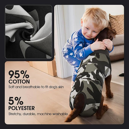 FUAMEY Dog Recovery Suit Male,Dogs Surgery Neuter Suits Puppy Spay Shirts for Female Protect Dog's Skin Anti Licking Abdominal Wounds Doggie Onesie Pet Bodysuit Alternative to Cone Grey Camouflage S