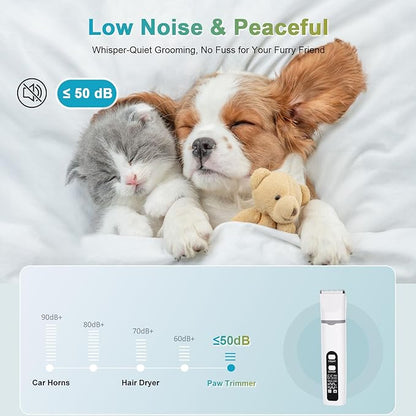 4 in 1 Dog Clippers Grooming Kit with LED Screen, Cordless Quiet Paw Trimmer & Nail Grinder, Rechargeable Waterproof Feet Ear Body Hair Shaver for Cats Dogs Pet Supplies