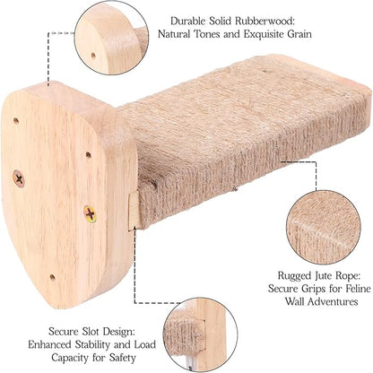 3pcs Cat Wall Steps, Climbing Mounted Furniture, Shelves With Hemp Rope Covered, Solid Wood Ladder for Playing and Climbing (Standard-Wood)