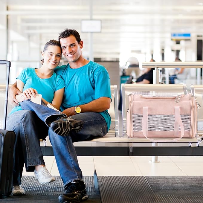 Fashion Leather Dog Carrier, Airline Approved Cat Carrier Soft Sided Pet Bag Carrier Purse for Puppy Kitten Small Animals Pink